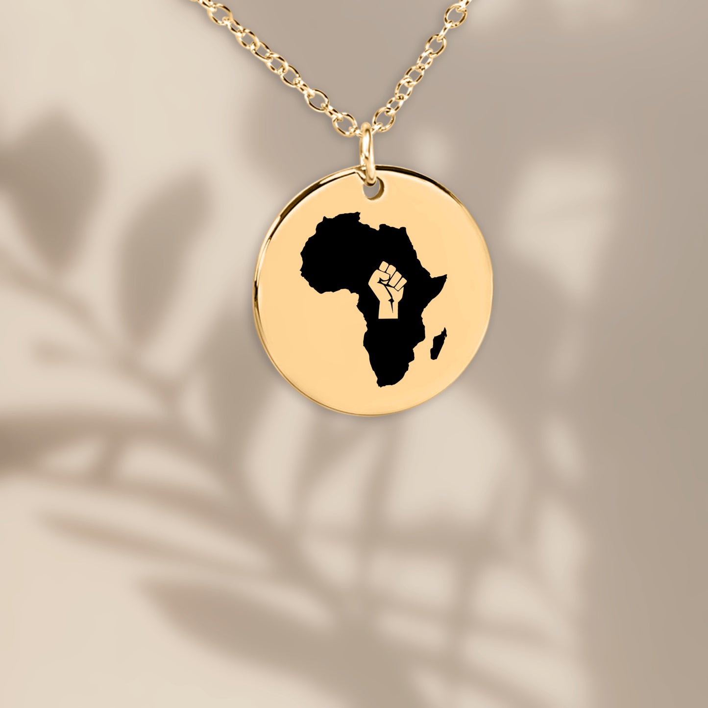Raised Fist Black Power Africa Map Pendant Necklace