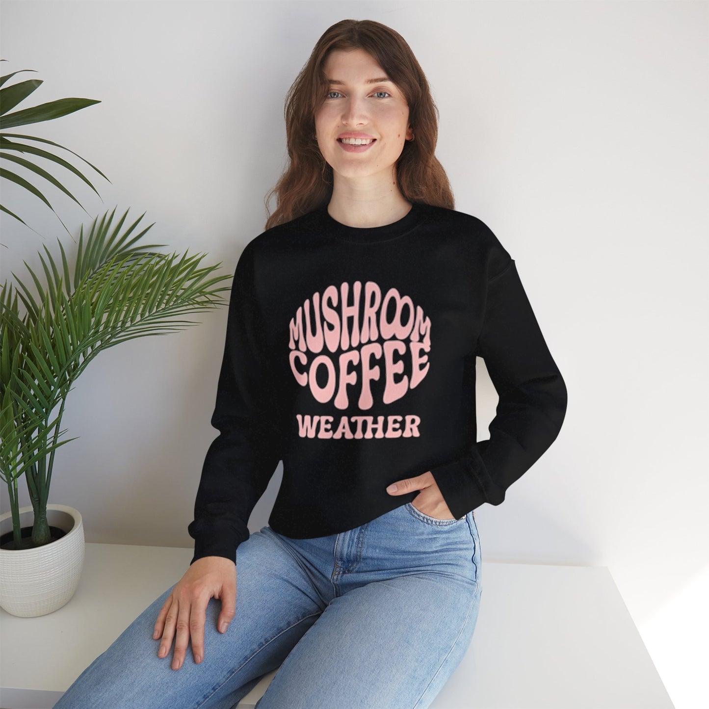 Mushroom Coffee Weather Day Crewneck Sweatshirt, Mushroom Addict Gift, Coffee Lovers Gift, Unisex Sweatshirt, Cozy Sweatshirt, Funny Graphic