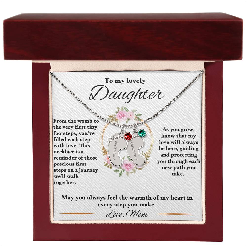 Baby Feet Charm Necklace With Personalized Engraving To My Daughter Gift