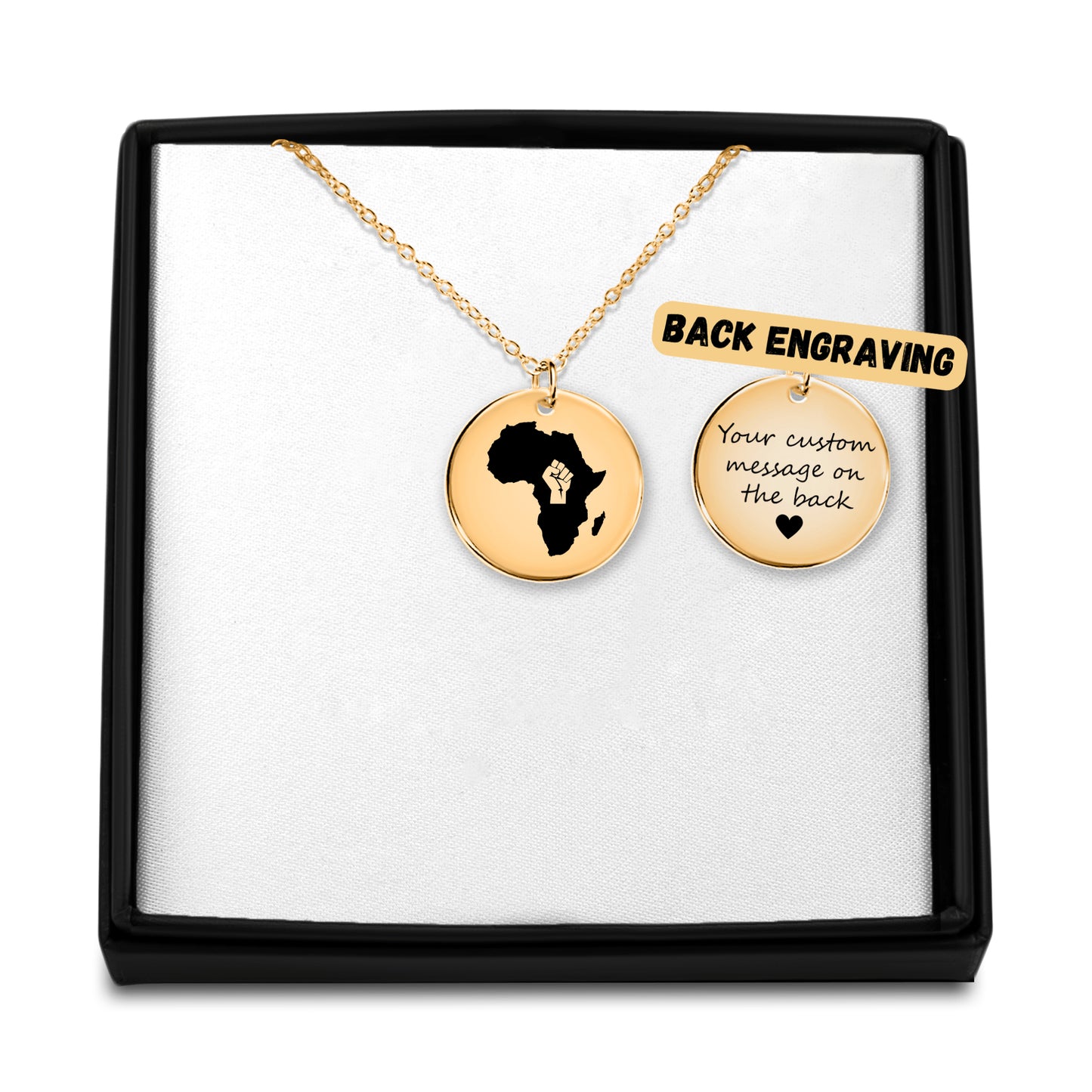 Raised Fist Black Power Africa Map Pendant Necklace
