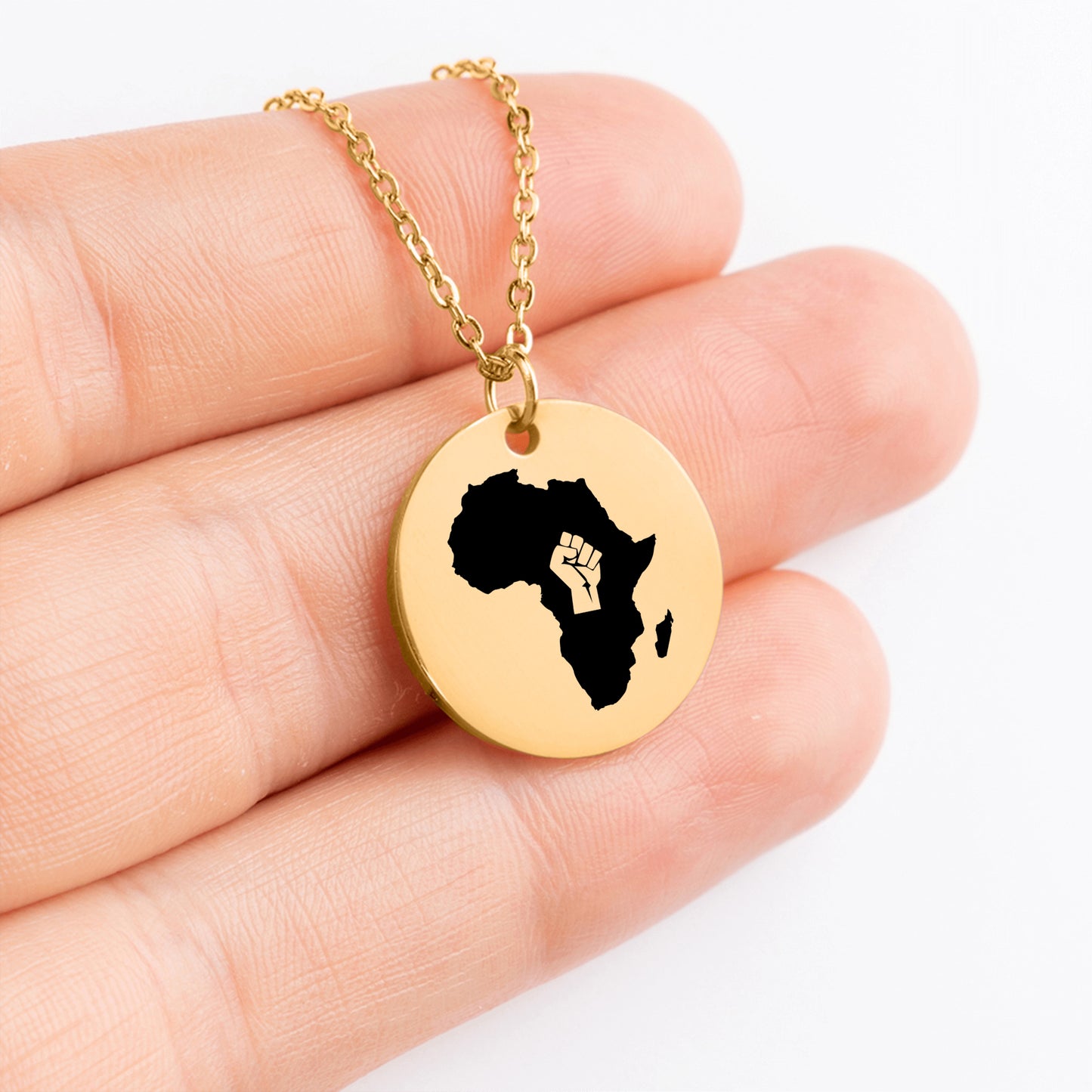 Raised Fist Black Power Africa Map Pendant Necklace