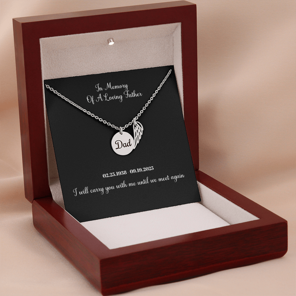 Memorial Necklace Dad, Remembrance Jewelry, Angel Wing Charm for Loss Of Father, Sympathy Pendant, Bereavement Gift Necklace for Son Or Daughter