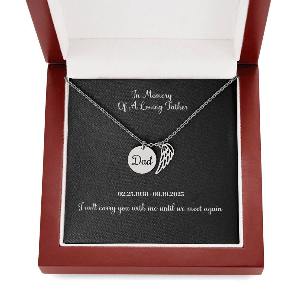 Memorial Necklace Dad, Remembrance Jewelry, Angel Wing Charm for Loss Of Father, Sympathy Pendant, Bereavement Gift Necklace for Son Or Daughter