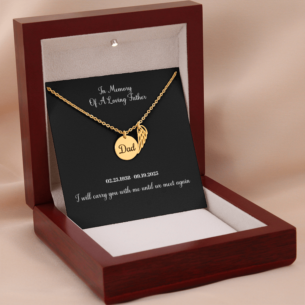 Memorial Necklace Dad, Remembrance Jewelry, Angel Wing Charm for Loss Of Father, Sympathy Pendant, Bereavement Gift Necklace for Son Or Daughter