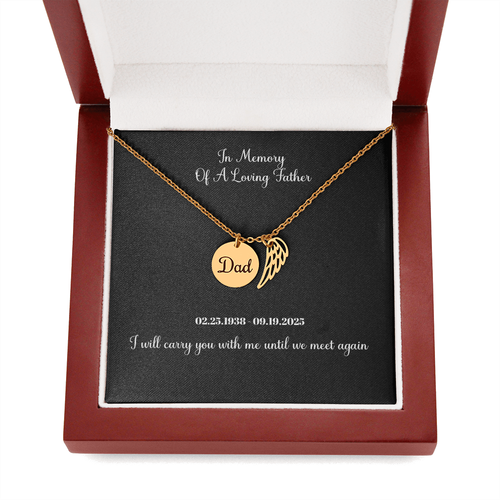 Memorial Necklace Dad, Remembrance Jewelry, Angel Wing Charm for Loss Of Father, Sympathy Pendant, Bereavement Gift Necklace for Son Or Daughter
