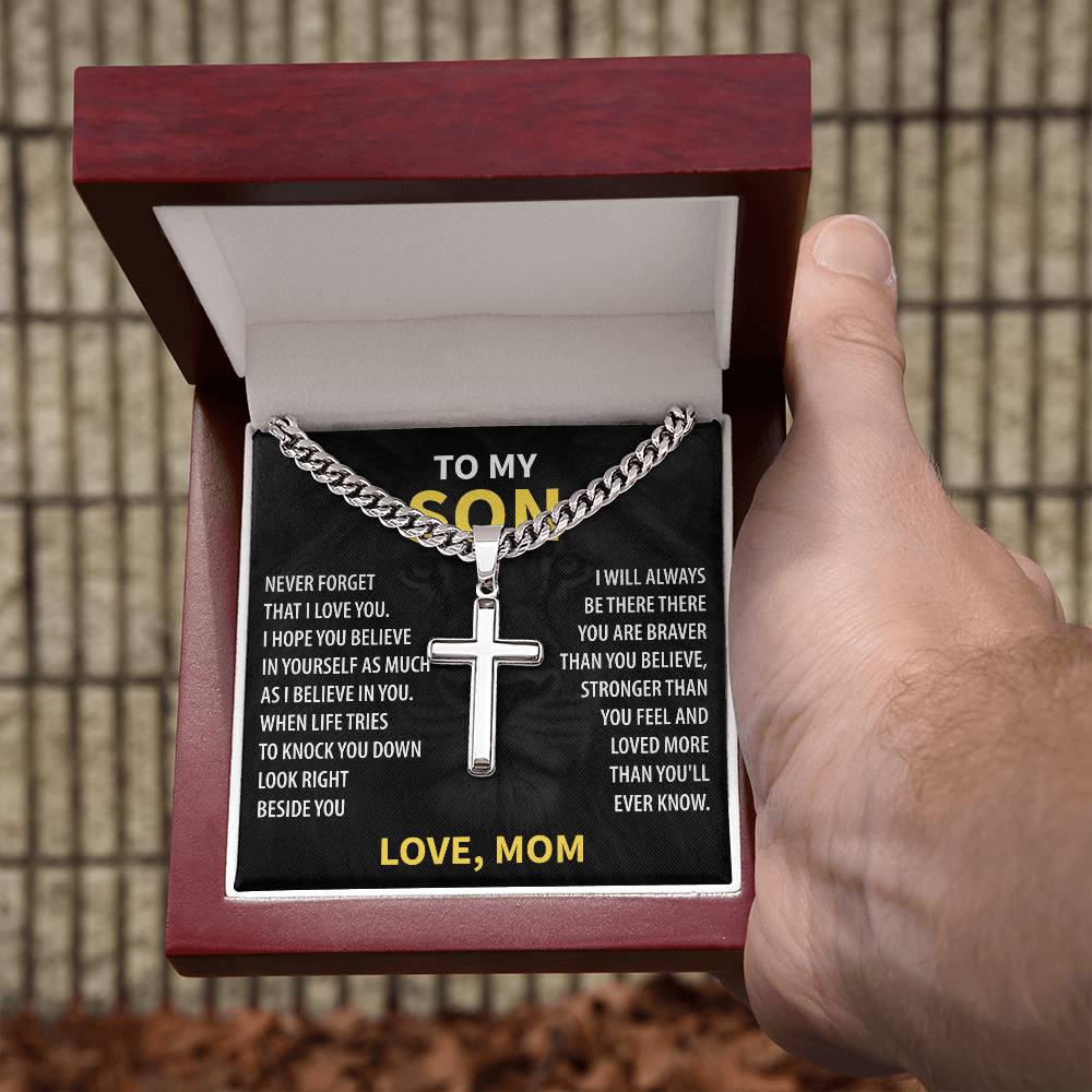 To My Son-Cuban Chain With Artisan Cross Necklace