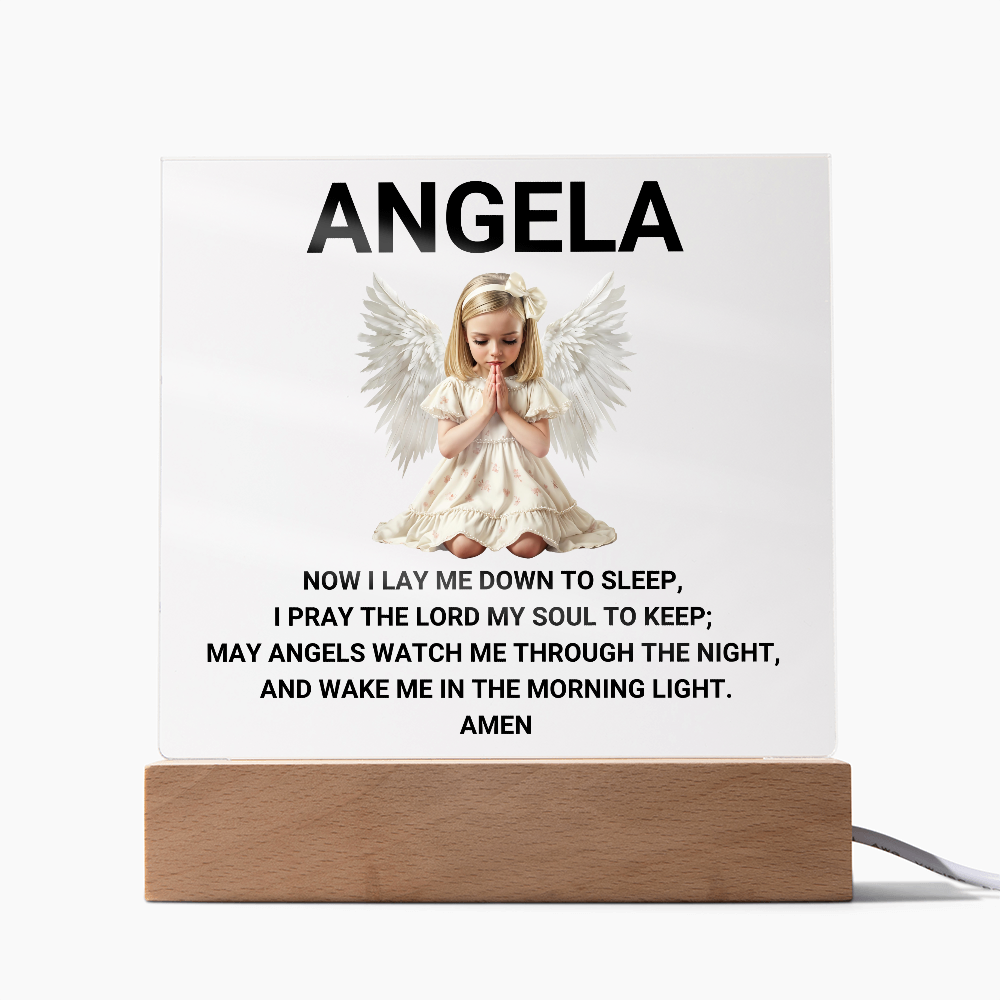 Now I Lay Me Down To Sleep Children's Prayer Acrylic Night Light - Little Girl Angel