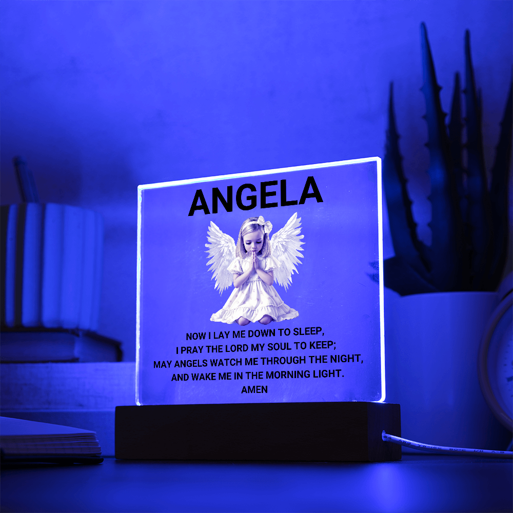 Now I Lay Me Down To Sleep Children's Prayer Acrylic Night Light - Little Girl Angel
