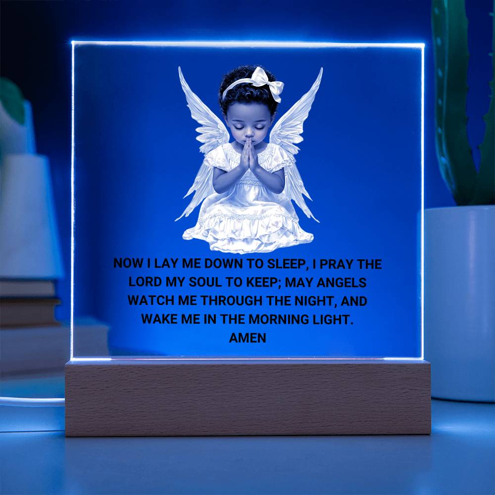 Now I Lay Me Down To Sleep Children's Prayer Acrylic Night Light -African American Little Girl Angel