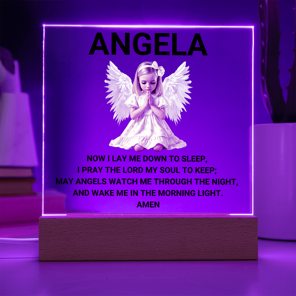 Now I Lay Me Down To Sleep Children's Prayer Acrylic Night Light - Little Girl Angel