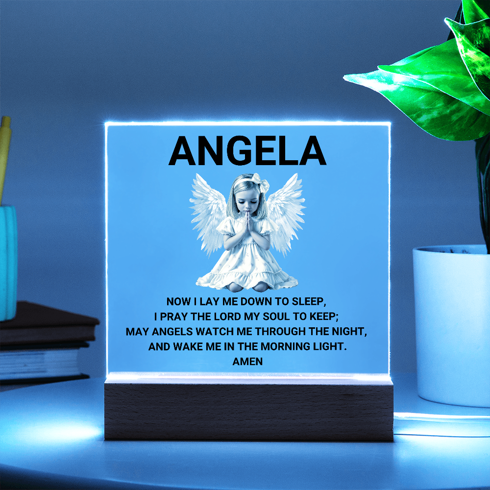 Now I Lay Me Down To Sleep Children's Prayer Acrylic Night Light - Little Girl Angel
