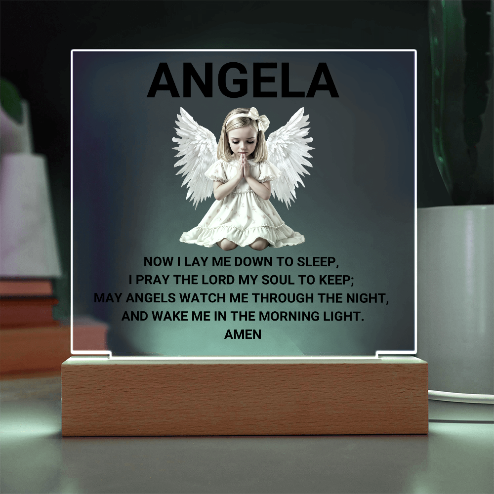 Now I Lay Me Down To Sleep Children's Prayer Acrylic Night Light - Little Girl Angel