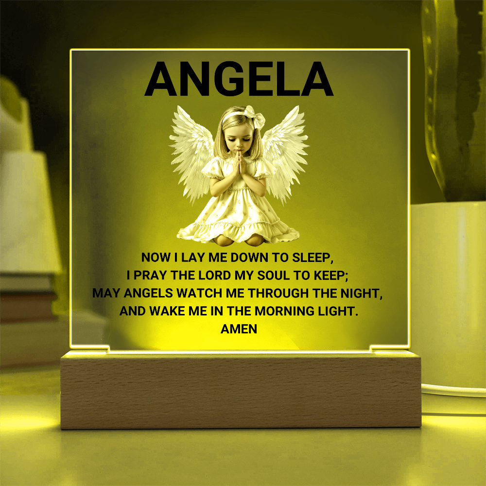 Now I Lay Me Down To Sleep Children's Prayer Acrylic Night Light - Little Girl Angel