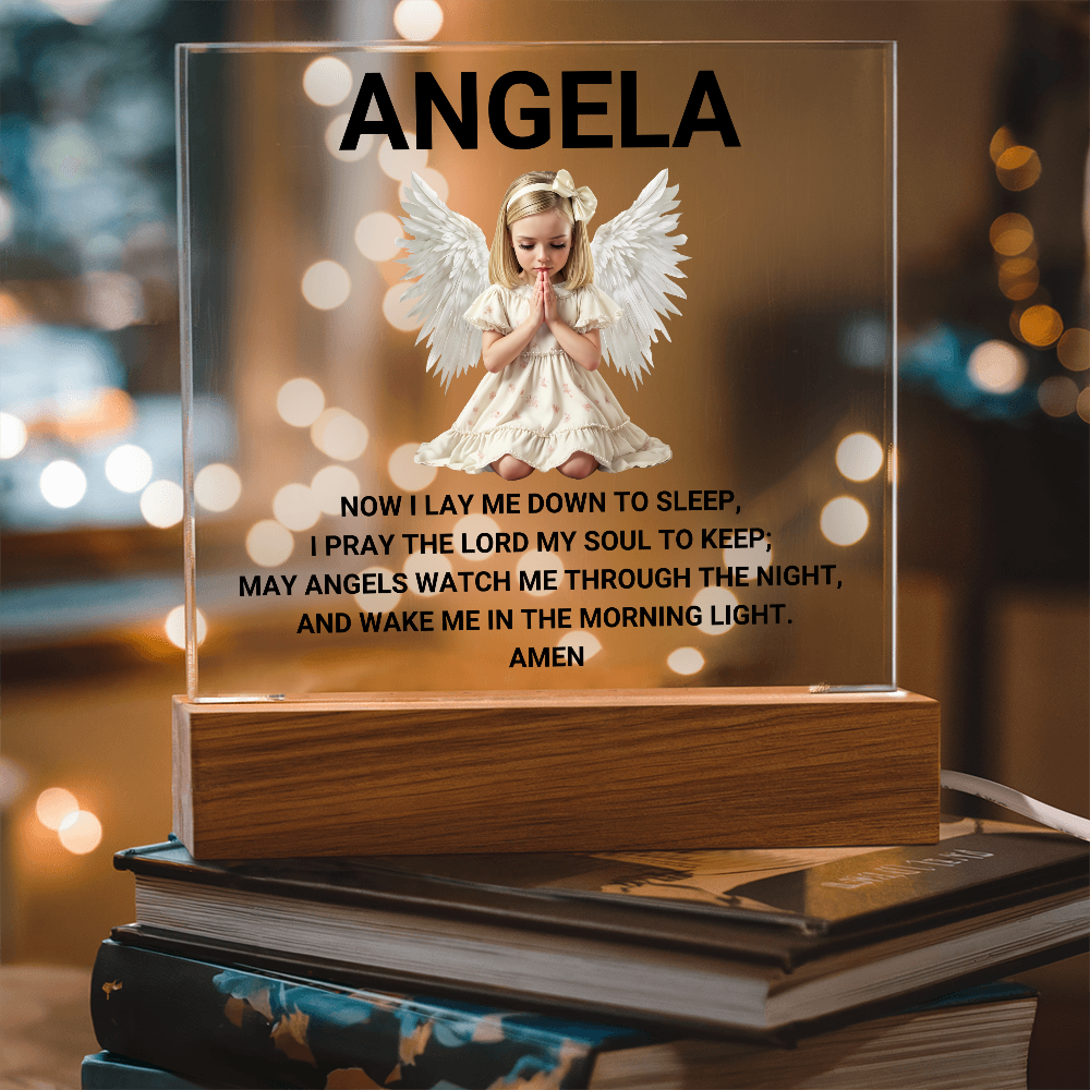 Now I Lay Me Down To Sleep Children's Prayer Acrylic Night Light - Little Girl Angel
