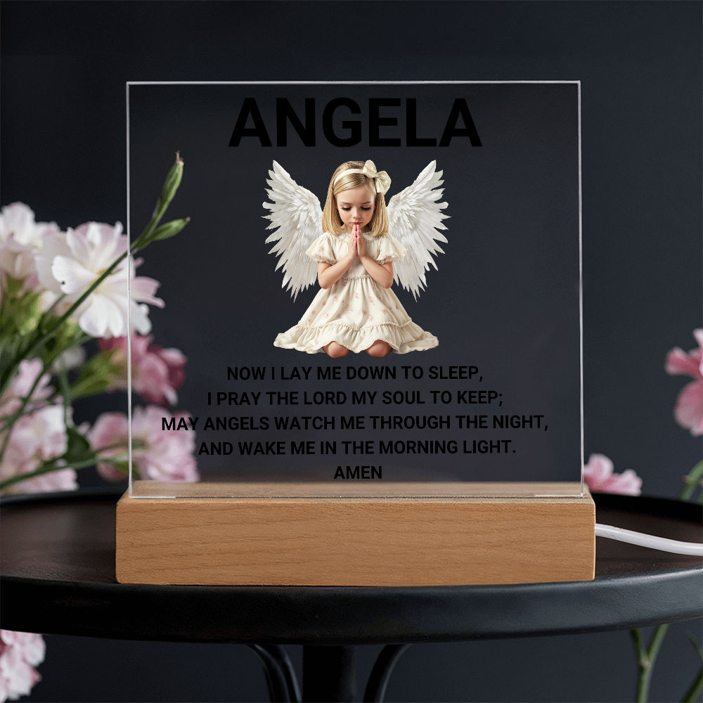 Now I Lay Me Down To Sleep Children's Prayer Acrylic Night Light - Little Girl Angel