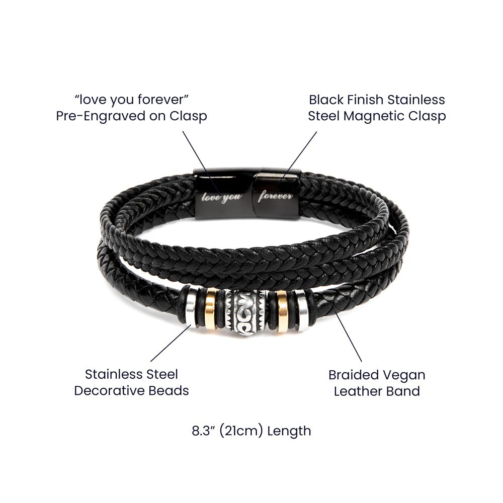 To My Son-Never Forget How Much I Love You-Black Braided Bracelet With Message Card