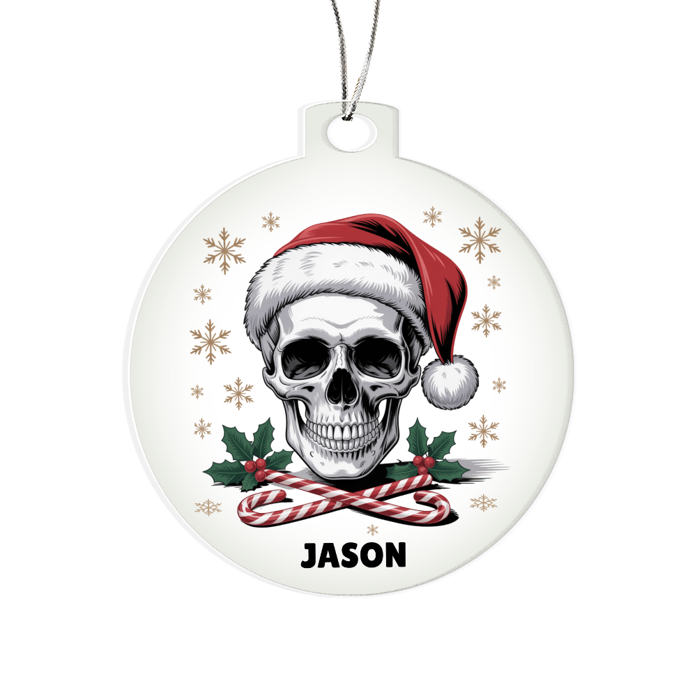 Personalized Gothic Christmas Santa Skull Festive Ornament, Acrylic Skull Decor, Gothic Xmas Ornament, Unique Christmas Gift