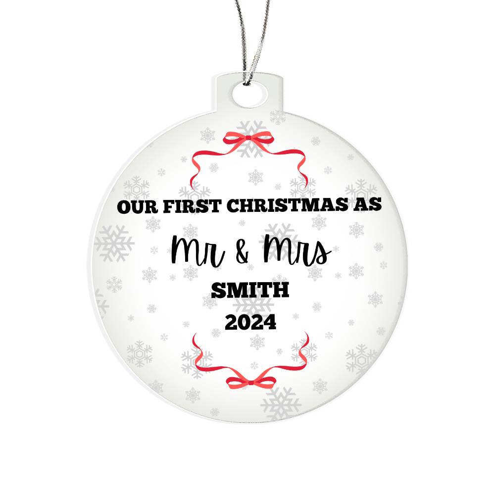 Mr & Mrs Acrylic Christmas Ornament-Newlywed Wedding Gift-Personalized Housewarming Present
