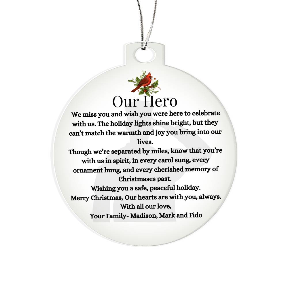 Military Veteran Acrylic Christmas Ornament-Deployment Message Gift Care Package For Husband, Boyfriend, Family Member Long Distance