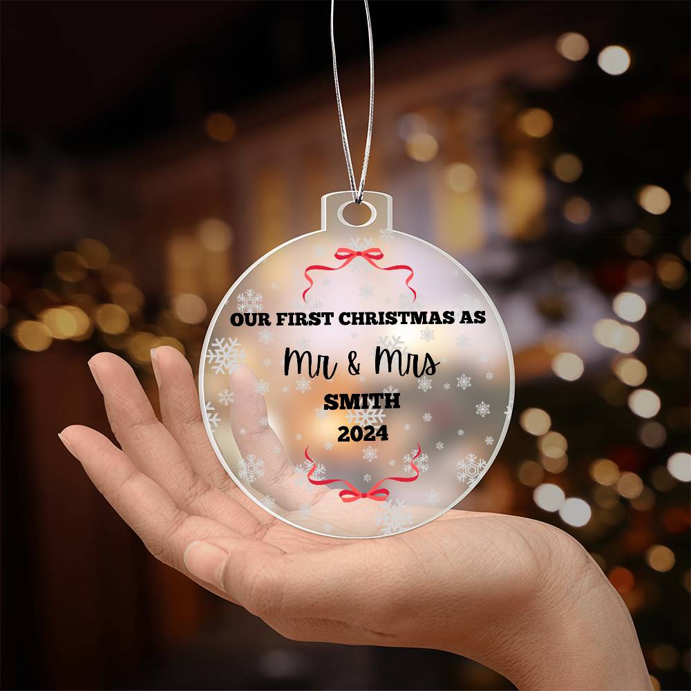 Mr & Mrs Acrylic Christmas Ornament-Newlywed Wedding Gift-Personalized Housewarming Present