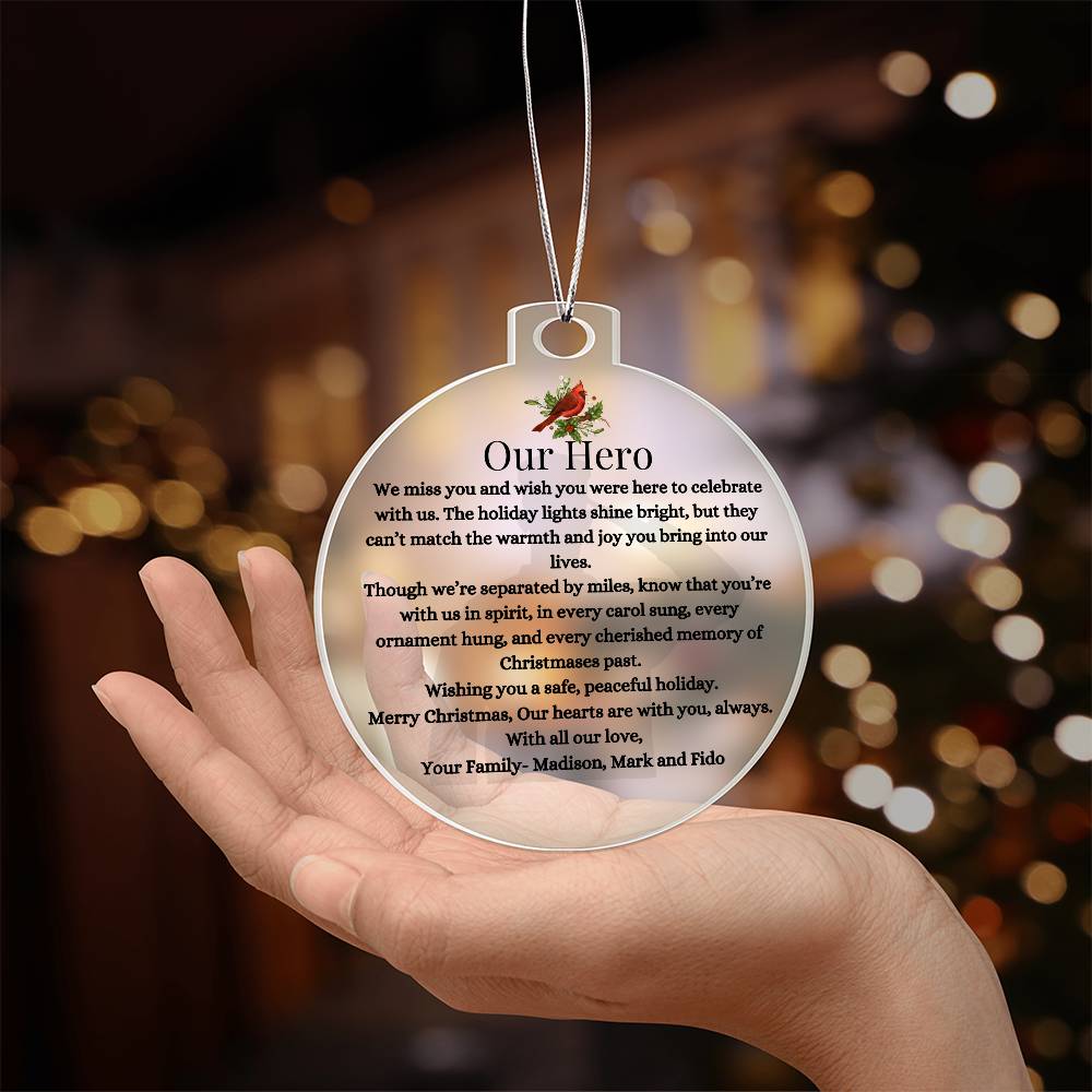Military Veteran Acrylic Christmas Ornament-Deployment Message Gift Care Package For Husband, Boyfriend, Family Member Long Distance