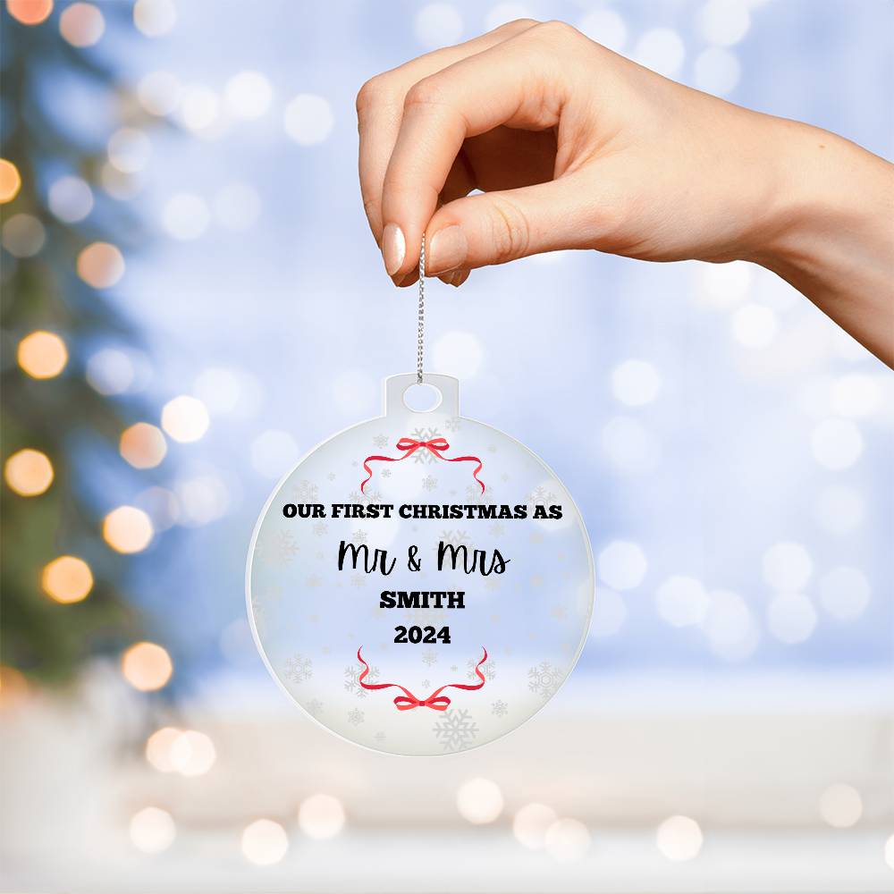 Mr & Mrs Acrylic Christmas Ornament-Newlywed Wedding Gift-Personalized Housewarming Present