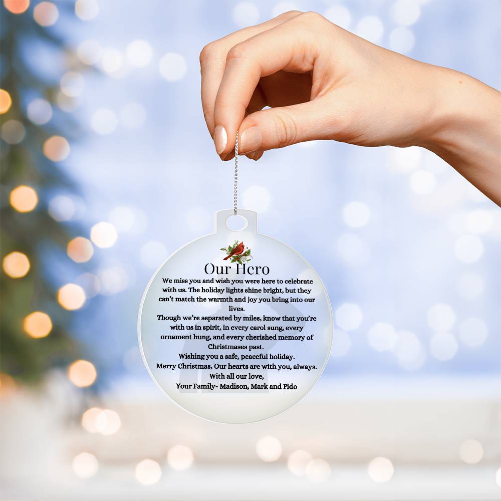 Military Veteran Acrylic Christmas Ornament-Deployment Message Gift Care Package For Husband, Boyfriend, Family Member Long Distance