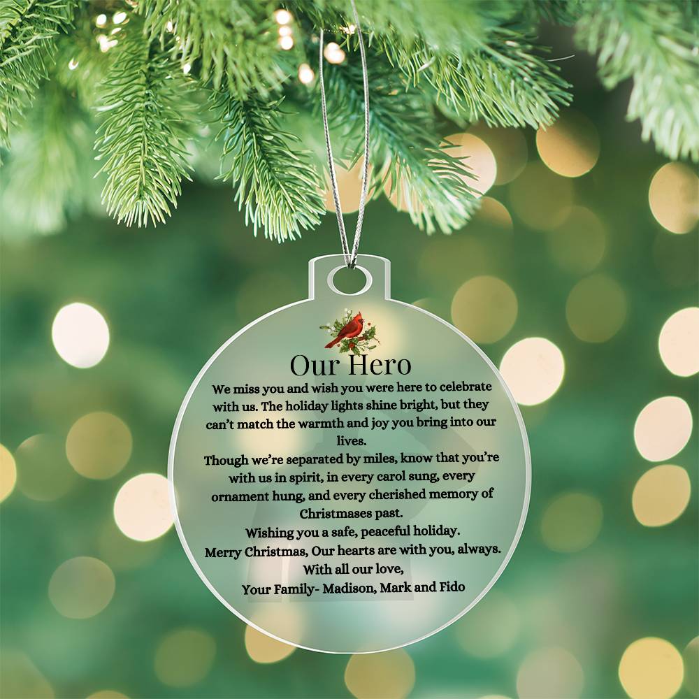 Military Veteran Acrylic Christmas Ornament-Deployment Message Gift Care Package For Husband, Boyfriend, Family Member Long Distance