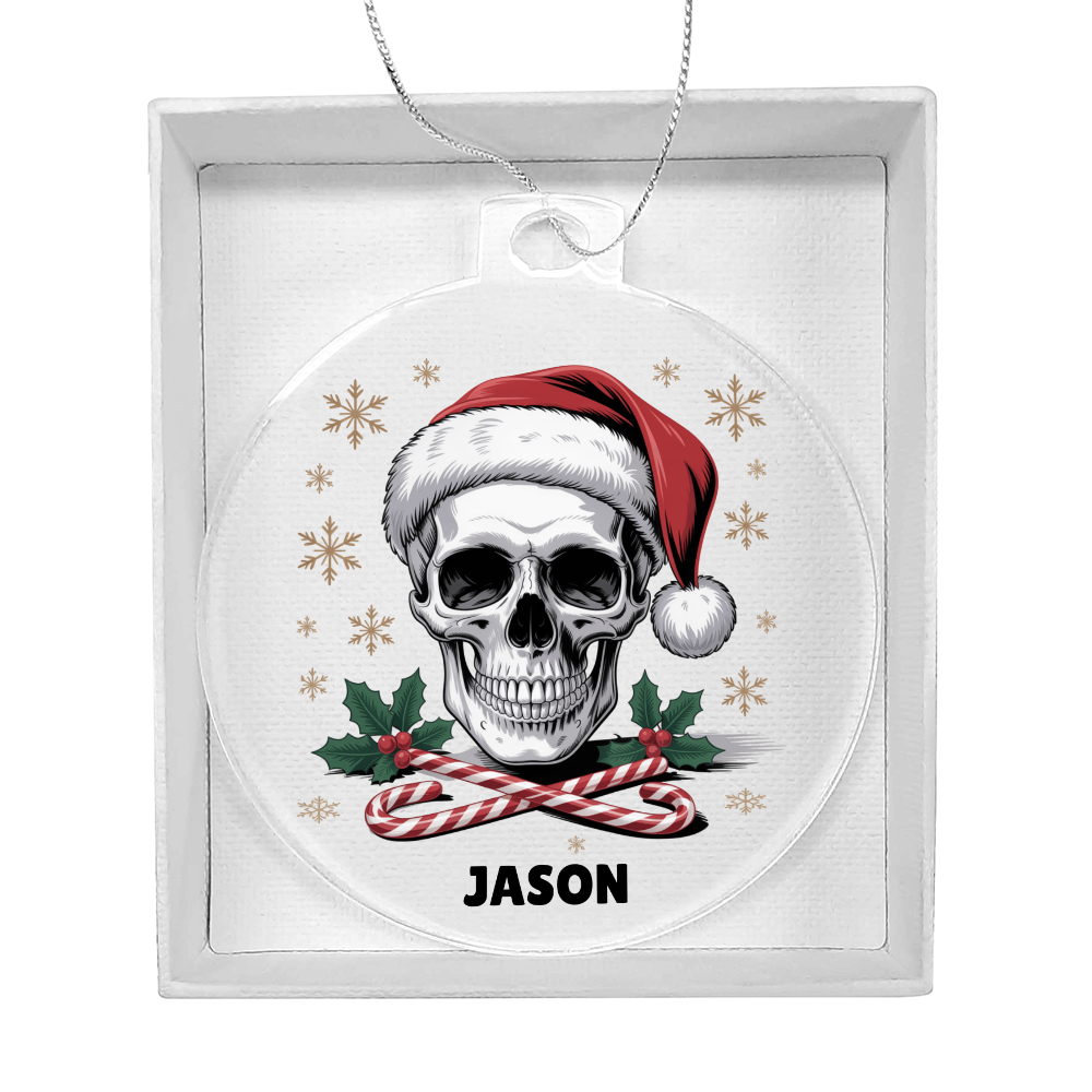 Personalized Gothic Christmas Santa Skull Festive Ornament, Acrylic Skull Decor, Gothic Xmas Ornament, Unique Christmas Gift