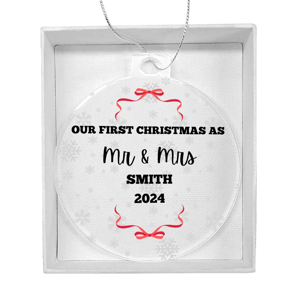 Mr & Mrs Acrylic Christmas Ornament-Newlywed Wedding Gift-Personalized Housewarming Present