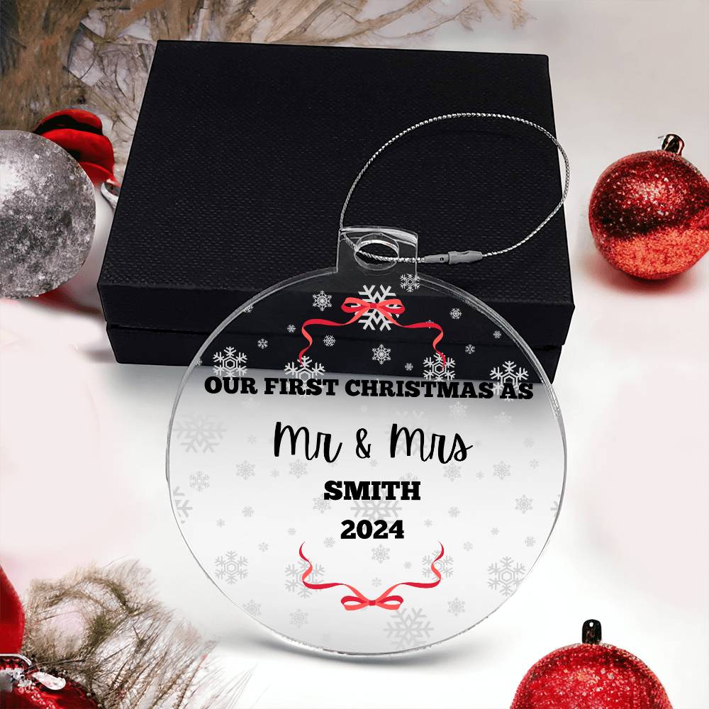 Mr & Mrs Acrylic Christmas Ornament-Newlywed Wedding Gift-Personalized Housewarming Present