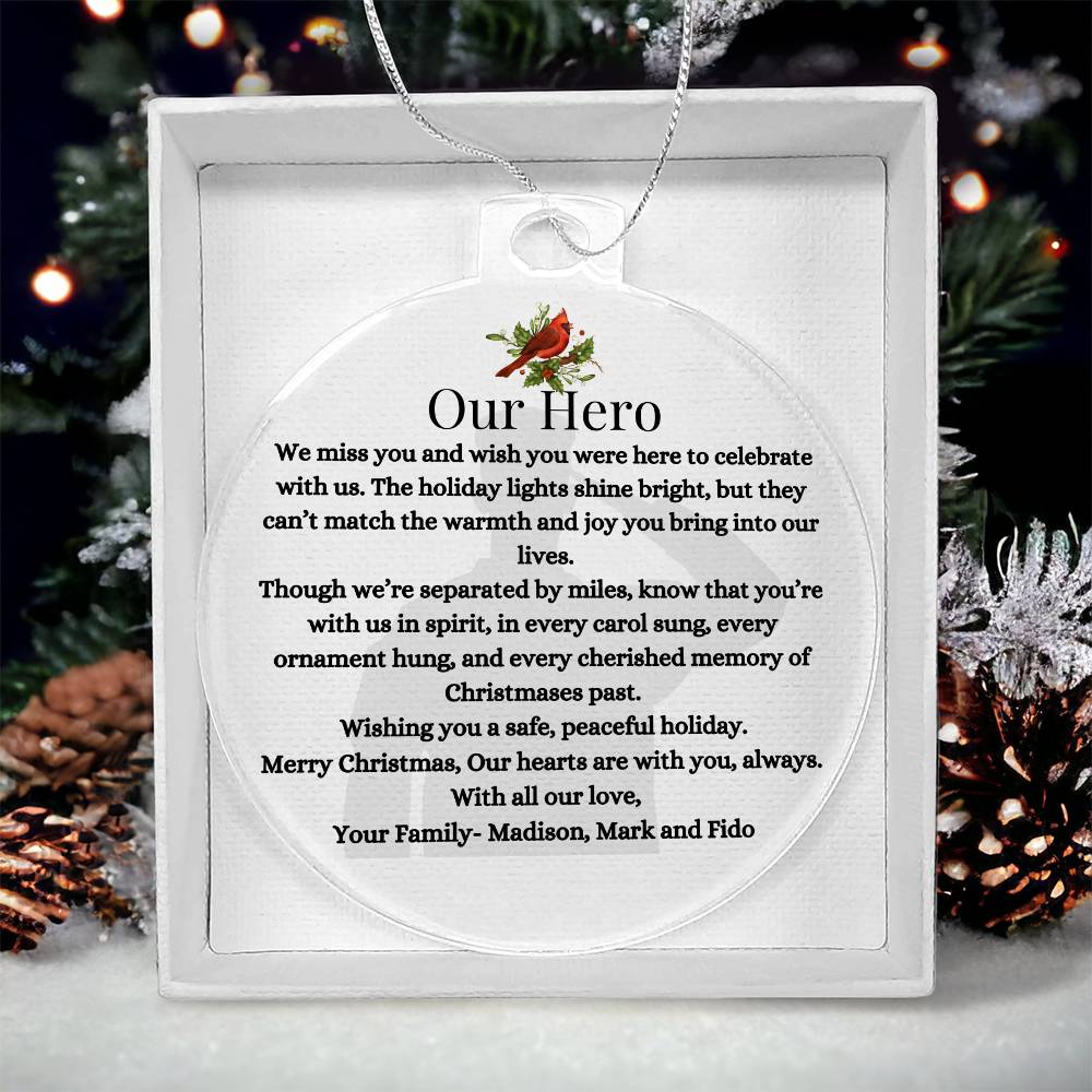 Military Veteran Acrylic Christmas Ornament-Deployment Message Gift Care Package For Husband, Boyfriend, Family Member Long Distance