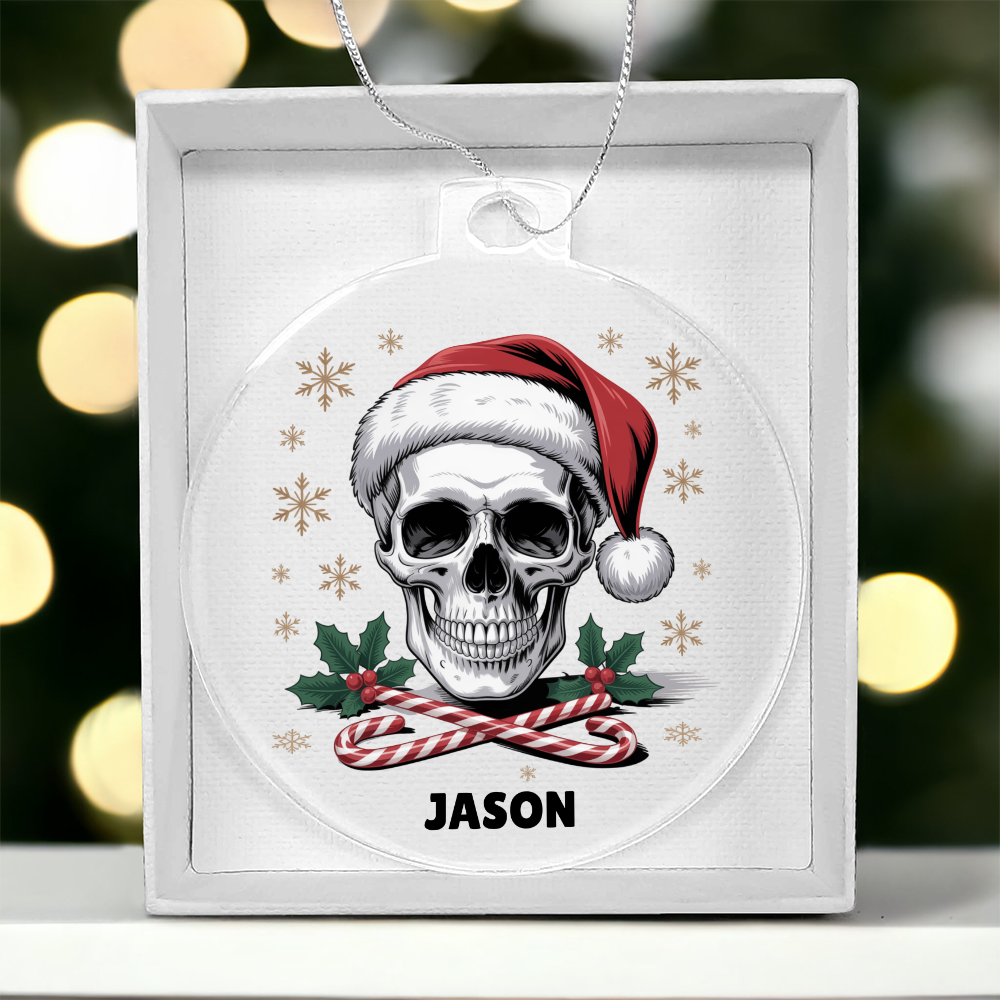 Personalized Gothic Christmas Santa Skull Festive Ornament, Acrylic Skull Decor, Gothic Xmas Ornament, Unique Christmas Gift
