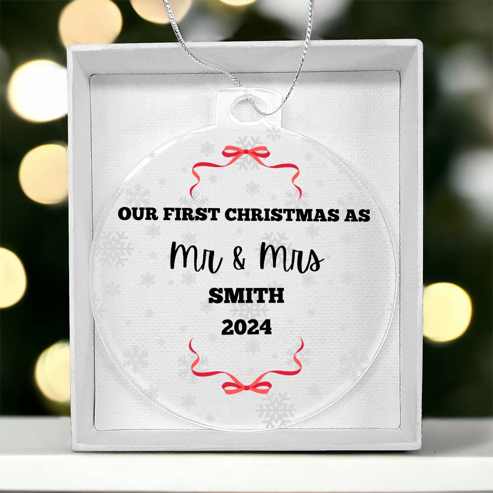 Mr & Mrs Acrylic Christmas Ornament-Newlywed Wedding Gift-Personalized Housewarming Present