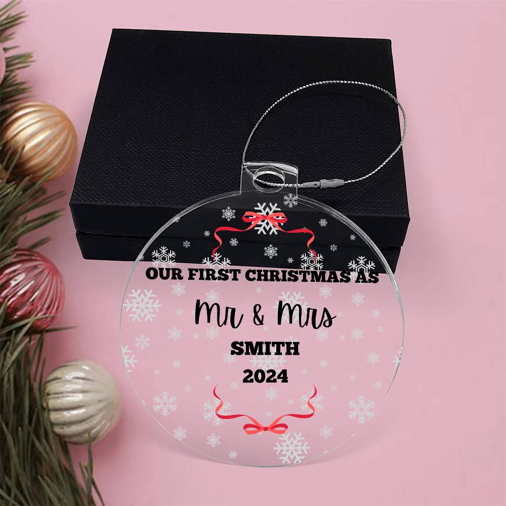 Mr & Mrs Acrylic Christmas Ornament-Newlywed Wedding Gift-Personalized Housewarming Present