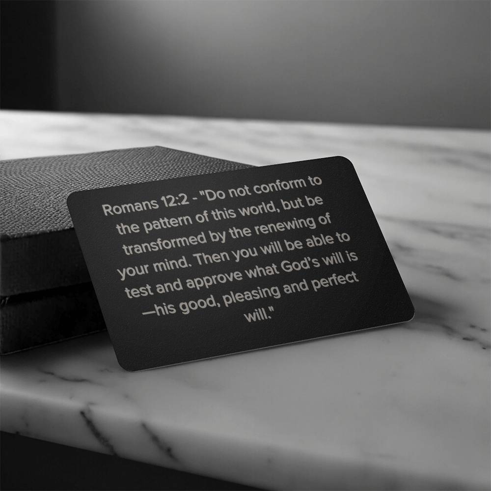 Romans 12:2 Engraved Metal Wallet Card- Inspirational Christian Bible Verse Affirmations Messages-Inspirational Scripture