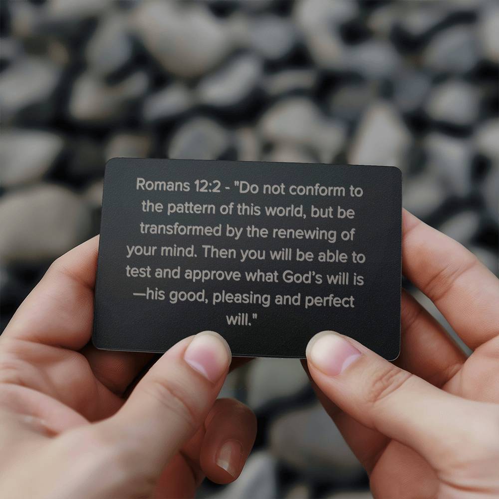 Romans 12:2 Engraved Metal Wallet Card- Inspirational Christian Bible Verse Affirmations Messages-Inspirational Scripture