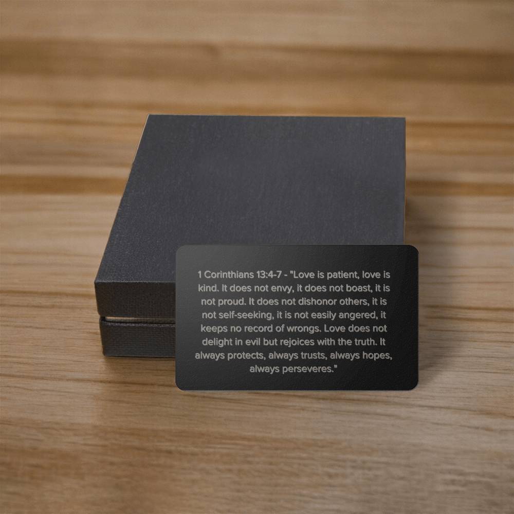 1 Corinthians 13:4-7 Engraved Metal Wallet Card- Inspirational Christian Bible Verse Affirmations Messages-Inspirational Scripture