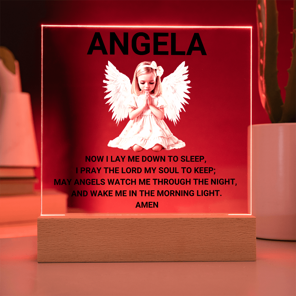 Now I Lay Me Down To Sleep Children's Prayer Acrylic Night Light - Little Girl Angel