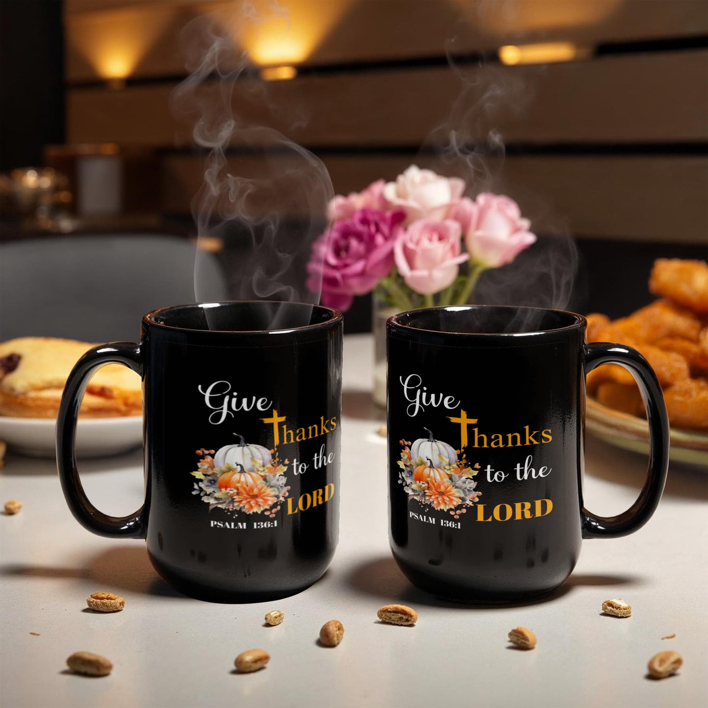 Thanksgiving Mug, Christian Coffee Cup, Faithful Gift, Inspirational Mug, Bible Verse Coffee Cup, Give Thanks to the Lord