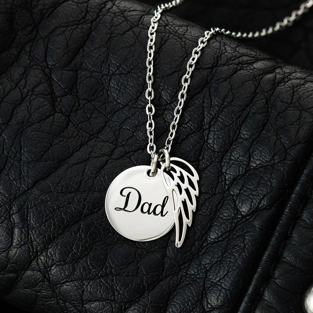 Memorial Necklace Dad, Remembrance Jewelry, Angel Wing Charm for Loss Of Father, Sympathy Pendant, Bereavement Gift Necklace for Son Or Daughter