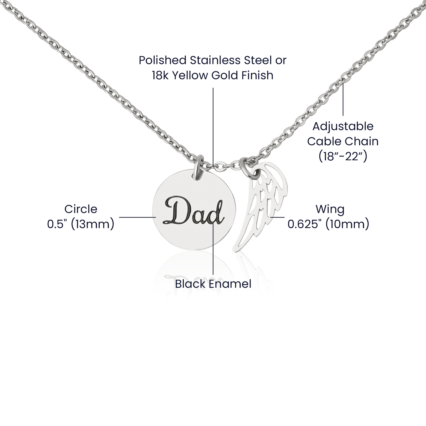 Memorial Necklace Dad, Remembrance Jewelry, Angel Wing Charm for Loss Of Father, Sympathy Pendant, Bereavement Gift Necklace for Son Or Daughter