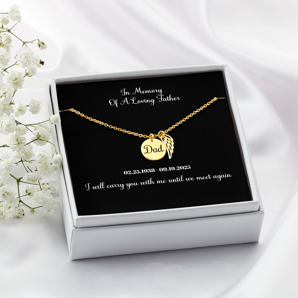 Memorial Necklace Dad, Remembrance Jewelry, Angel Wing Charm for Loss Of Father, Sympathy Pendant, Bereavement Gift Necklace for Son Or Daughter