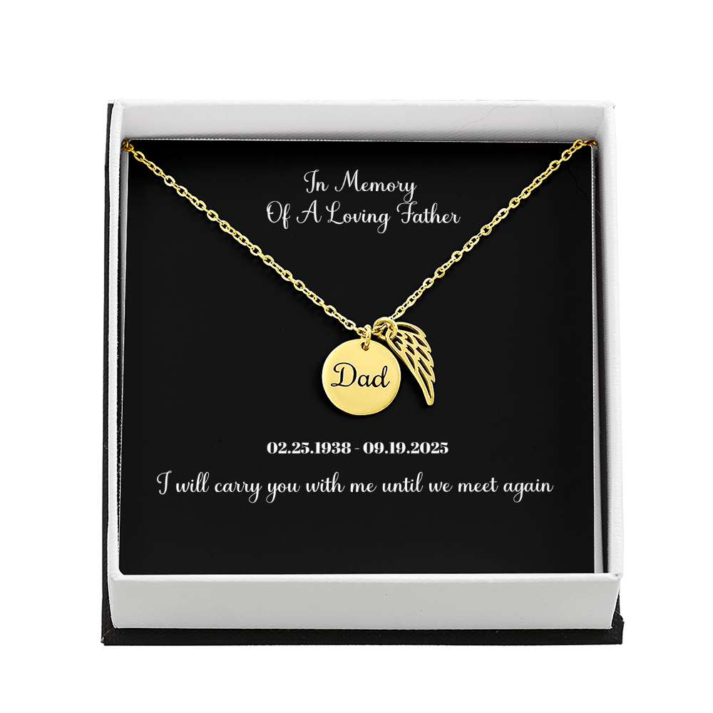 Memorial Necklace Dad, Remembrance Jewelry, Angel Wing Charm for Loss Of Father, Sympathy Pendant, Bereavement Gift Necklace for Son Or Daughter