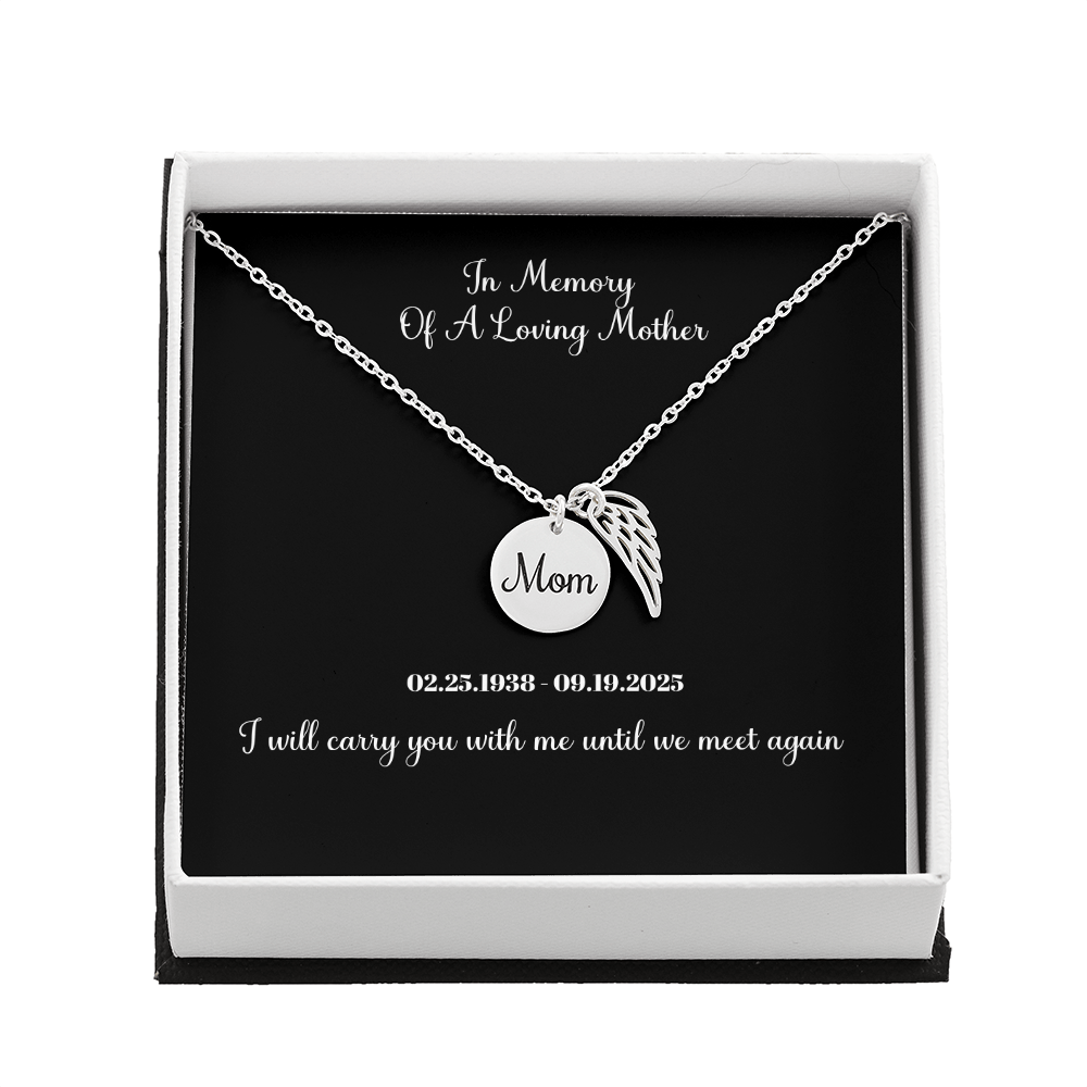 Memorial Necklace Mom, Angel Wing Charm , Sympathy Pendant, Bereavement Gift For Son Or Daughter