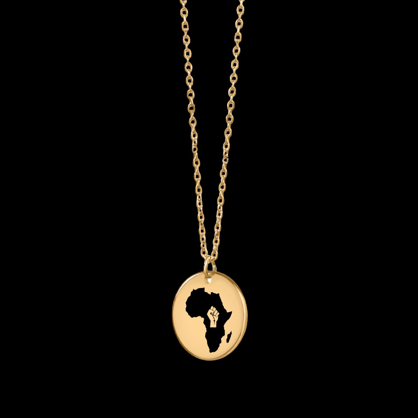 Raised Fist Black Power Africa Map Pendant Necklace