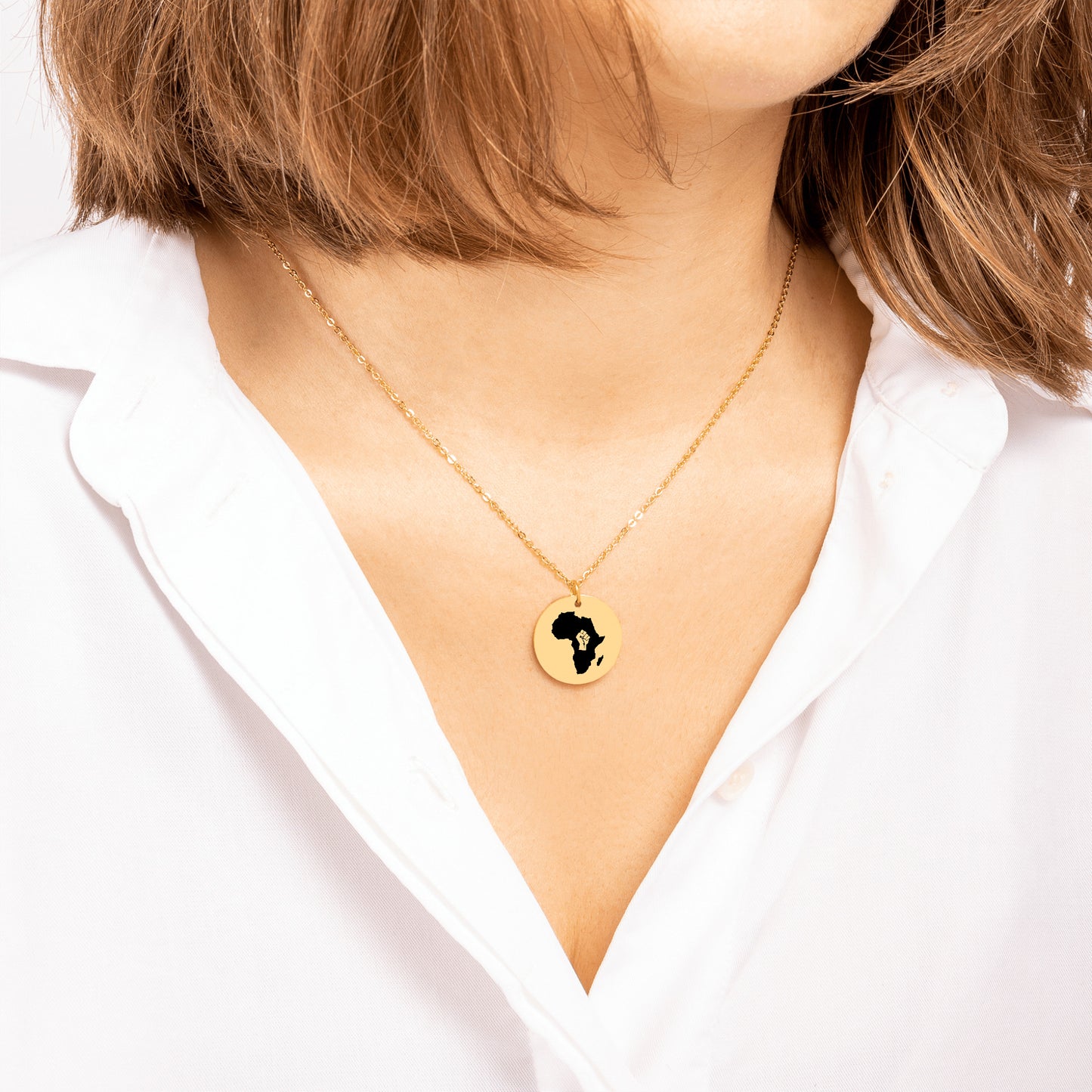 Raised Fist Black Power Africa Map Pendant Necklace