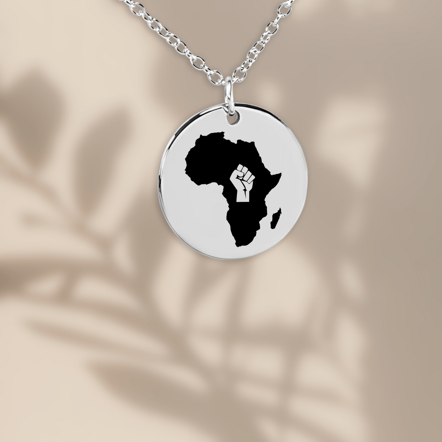 Raised Fist Black Power Africa Map Pendant Necklace