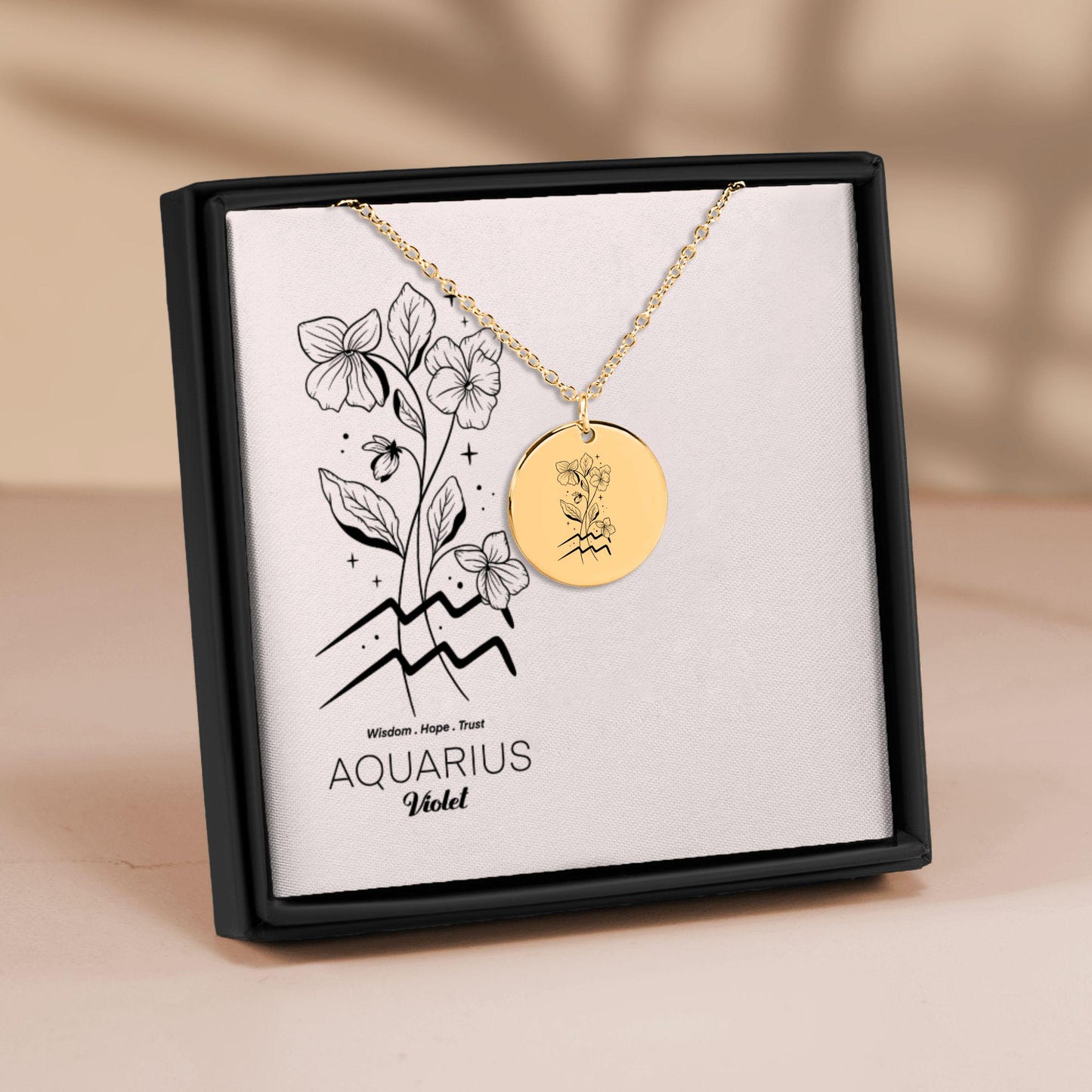Personalized Zodiac Birthflower Pendant Necklace – AQUARIUS