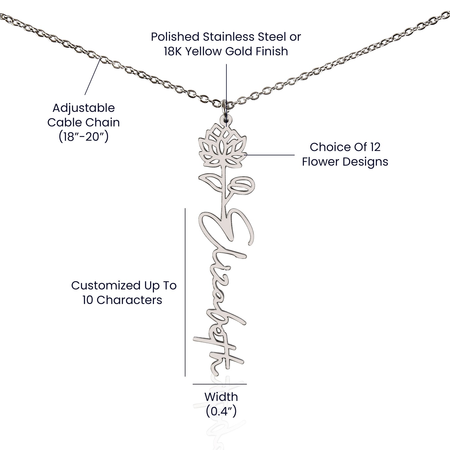 Custom Name Necklace with Birth Flowe